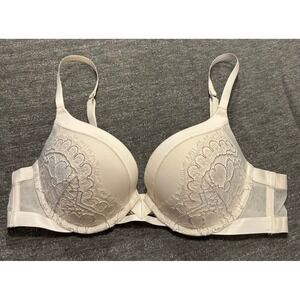 Victoria's Secret Very Sexy Push Up Bra 36B White Lace Mesh Plunge Underwire